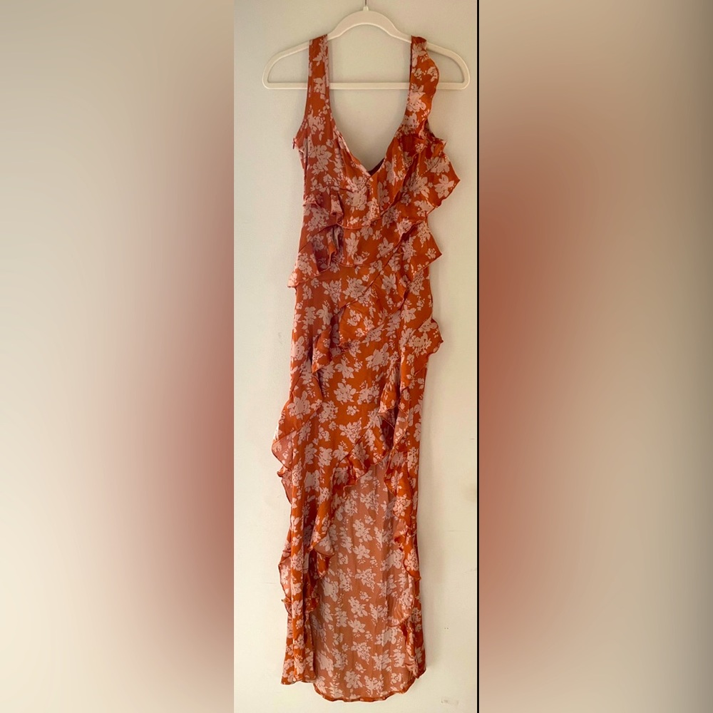 Orange and cream flower print maxi dress